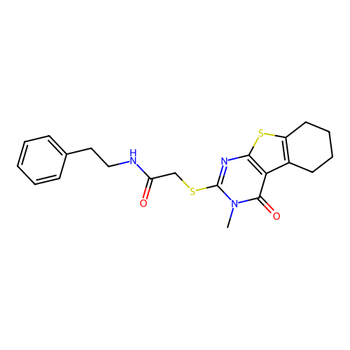 2-((3-methyl-4-oxo-3,4,5,6,7,8-hexahydrobenzo[4,5]thieno[2,3-d]pyrimidin-2-yl)thio)-N-phenethylacetamide structure