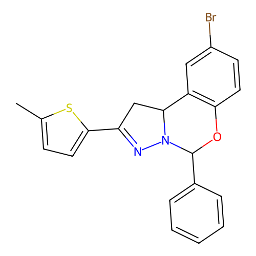 9-bromo-2-(5-methylthiophen-2-yl)-5-phenyl-1,10b-dihydropyrazolo[1,5-c][1,3]benzoxazine structure