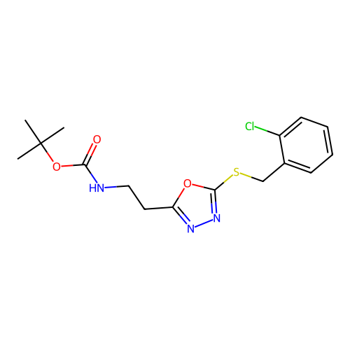 Tert-butyl (2-(5-((2-chlorobenzyl)thio)-1,3,4-oxadiazol-2-yl)ethyl)carbamate structure