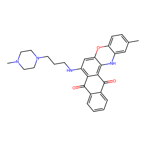 2-methyl-7-((3-(4-methylpiperazin-1-yl)propyl)amino)-8H-naphtho[2,3-a]phenoxazine-8,13(14H)-dione structure