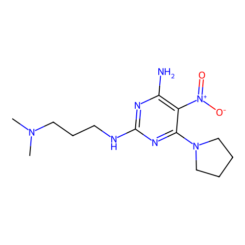 N~2~-[3-(dimethylamino)propyl]-5-nitro-6-(pyrrolidin-1-yl)pyrimidine-2,4-diamine structure
