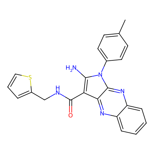 2-amino-1-(4-methylphenyl)-N-(thiophen-2-ylmethyl)pyrrolo[3,2-b]quinoxaline-3-carboxamide structure