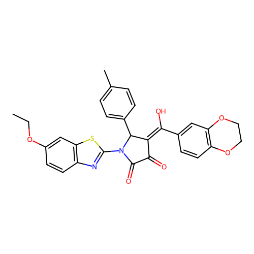 (4E)-4-[2,3-dihydro-1,4-benzodioxin-6-yl(hydroxy)methylidene]-1-(6-ethoxy-1,3-benzothiazol-2-yl)-5-(4-methylphenyl)pyrrolidine-2,3-dione structure