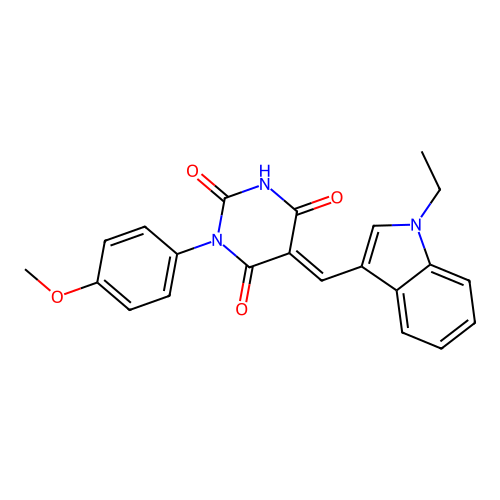 (5E)-5-[(1-ethylindol-3-yl)methylidene]-1-(4-methoxyphenyl)-1,3-diazinane-2,4,6-trione structure