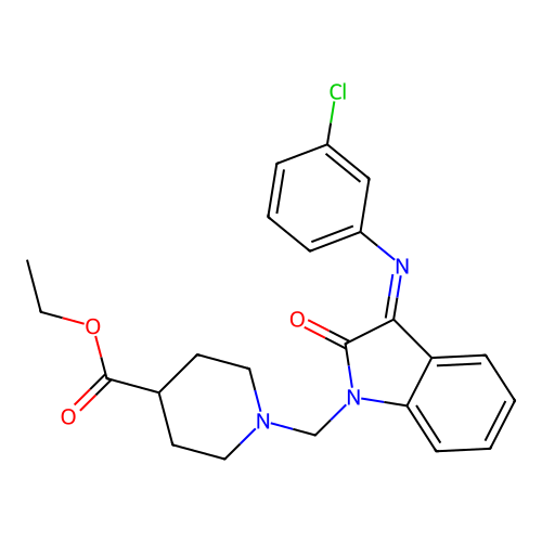 (Z)-ethyl 1-((3-((3-chlorophenyl)imino)-2-oxoindolin-1-yl)methyl)piperidine-4-carboxylate structure