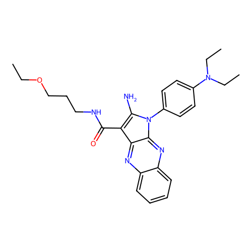 2-amino-1-(4-(diethylamino)phenyl)-N-(3-ethoxypropyl)-1H-pyrrolo[2,3-b]quinoxaline-3-carboxamide structure