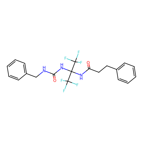 N-(2-(3-benzylureido)-1,1,1,3,3,3-hexafluoropropan-2-yl)-3-phenylpropanamide structure