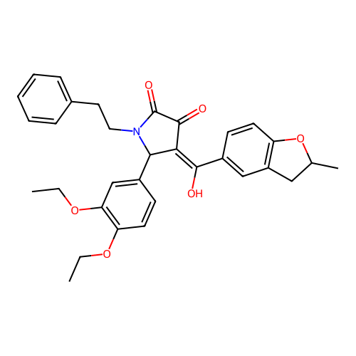 (4E)-5-(3,4-diethoxyphenyl)-4-[hydroxy(2-methyl-2,3-dihydro-1-benzofuran-5-yl)methylidene]-1-(2-phenylethyl)pyrrolidine-2,3-dione structure