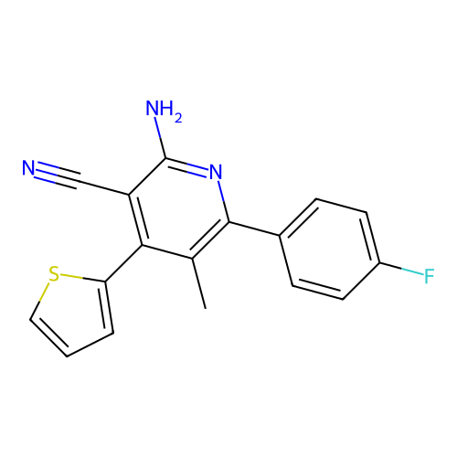 2-Amino-6-(4-fluoro-phenyl)-5-methyl-4-thiophen-2-yl-nicotinonitrile structure