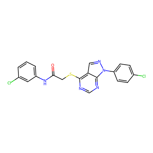N-(3-chlorophenyl)-2-((1-(4-chlorophenyl)-1H-pyrazolo[3,4-d]pyrimidin-4-yl)thio)acetamide structure