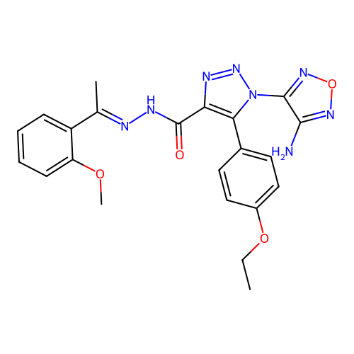 (E)-1-(4-amino-1,2,5-oxadiazol-3-yl)-5-(4-ethoxyphenyl)-N'-(1-(2-methoxyphenyl)ethylidene)-1H-1,2,3-triazole-4-carbohydrazide structure