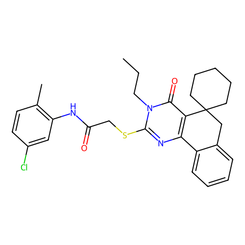 N-(5-chloro-2-methylphenyl)-2-((4-oxo-3-propyl-4,6-dihydro-3H-spiro[benzo[h]quinazoline-5,1'-cyclohexan]-2-yl)thio)acetamide structure