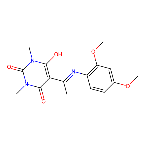 5-[1-(2,4-dimethoxyanilino)ethylidene]-1,3-dimethyl-1,3-diazinane-2,4,6-trione structure