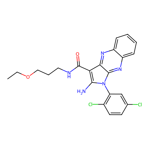 2-amino-1-(2,5-dichlorophenyl)-N-(3-ethoxypropyl)-1H-pyrrolo[2,3-b]quinoxaline-3-carboxamide structure