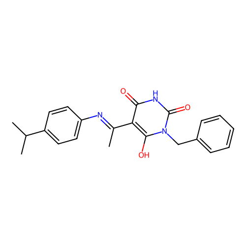 (Z)-1-benzyl-5-(1-((4-isopropylphenyl)amino)ethylidene)pyrimidine-2,4,6(1H,3H,5H)-trione structure