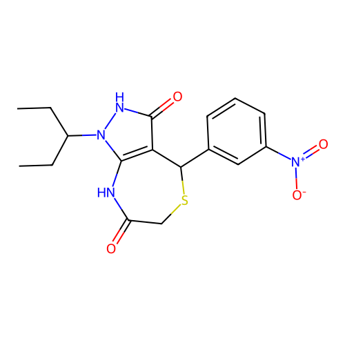 4-(3-nitrophenyl)-1-pentan-3-yl-4,8-dihydro-2H-pyrazolo[3,4-e][1,4]thiazepine-3,7-dione structure