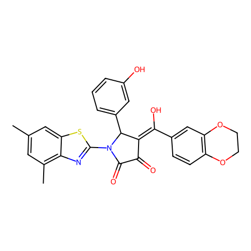 (4E)-4-[2,3-dihydro-1,4-benzodioxin-6-yl(hydroxy)methylidene]-1-(4,6-dimethyl-1,3-benzothiazol-2-yl)-5-(3-hydroxyphenyl)pyrrolidine-2,3-dione structure