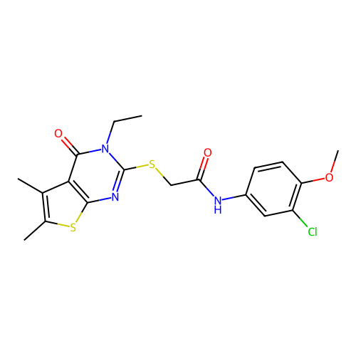 N-(3-chloro-4-methoxyphenyl)-2-((3-ethyl-5,6-dimethyl-4-oxo-3,4-dihydrothieno[2,3-d]pyrimidin-2-yl)thio)acetamide structure