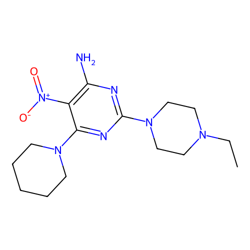 2-(4-Ethylpiperazin-1-yl)-5-nitro-6-(piperidin-1-yl)pyrimidin-4-amine structure