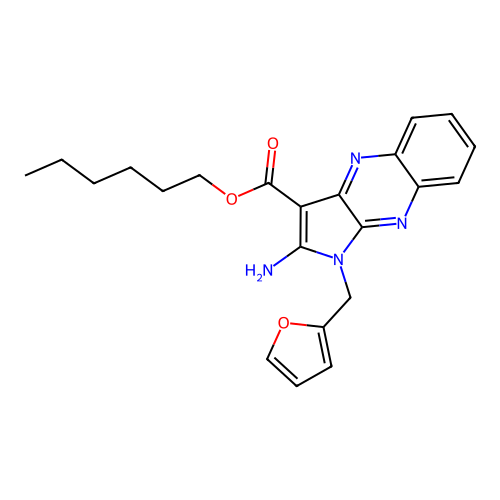 hexyl 2-amino-1-(furan-2-ylmethyl)-1H-pyrrolo[2,3-b]quinoxaline-3-carboxylate structure