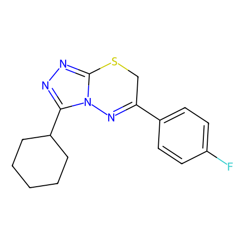 3-cyclohexyl-6-(4-fluorophenyl)-7H-[1,2,4]triazolo[3,4-b][1,3,4]thiadiazine structure