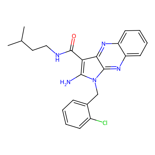 2-amino-1-(2-chlorobenzyl)-N-(3-methylbutyl)-1H-pyrrolo[2,3-b]quinoxaline-3-carboxamide structure