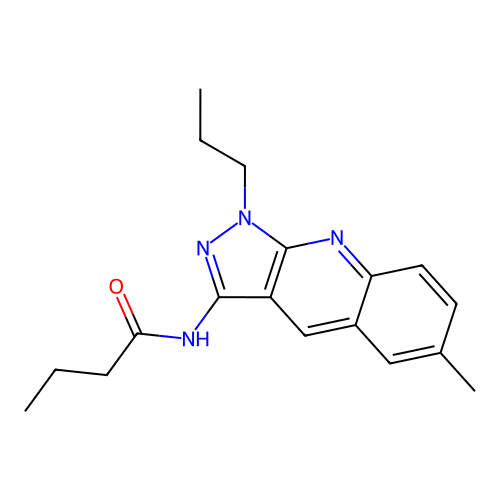N-(6-methyl-1-propyl-1H-pyrazolo[3,4-b]quinolin-3-yl)butanamide structure