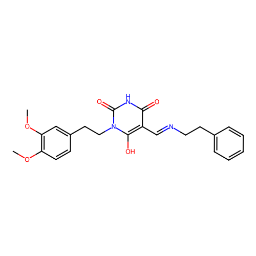 1-[2-(3,4-dimethoxyphenyl)ethyl]-5-[(phenethylamino)methylidene]-1,3-diazinane-2,4,6-trione structure