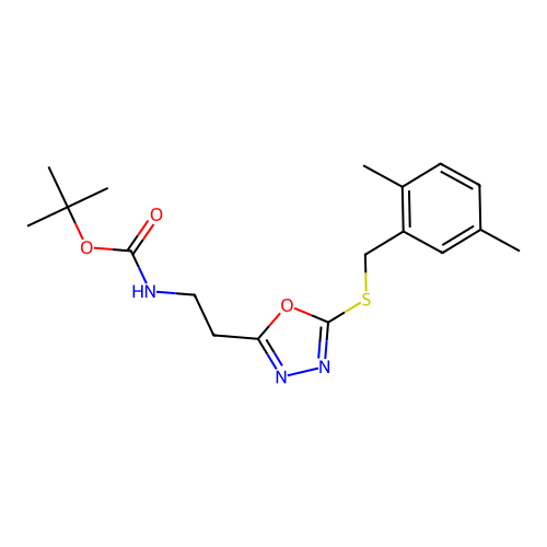 tert-butyl (2-(5-((2,5-dimethylbenzyl)thio)-1,3,4-oxadiazol-2-yl)ethyl)carbamate structure