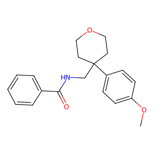 N-((4-(4-methoxyphenyl)tetrahydro-2H-pyran-4-yl)methyl)benzamide structure