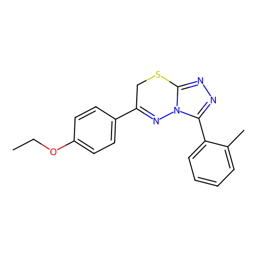 6-(4-ethoxyphenyl)-3-(2-methylphenyl)-7H-[1,2,4]triazolo[3,4-b][1,3,4]thiadiazine structure