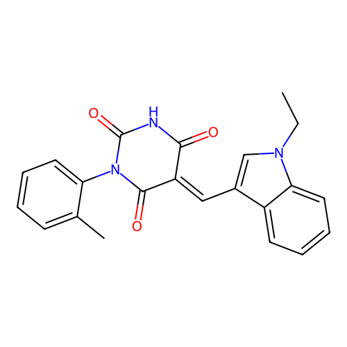 (5E)-5-[(1-ethylindol-3-yl)methylidene]-1-(2-methylphenyl)-1,3-diazinane-2,4,6-trione structure