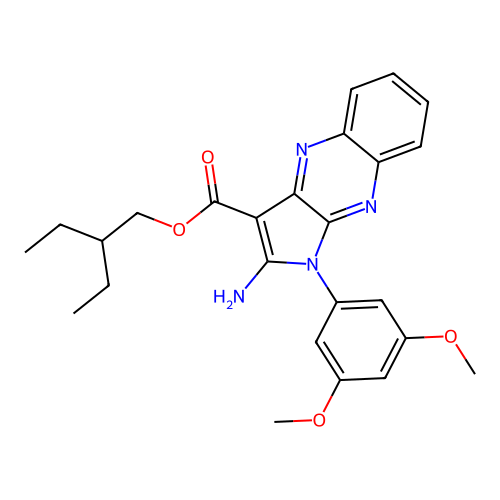 2-ethylbutyl 2-amino-1-(3,5-dimethoxyphenyl)-1H-pyrrolo[2,3-b]quinoxaline-3-carboxylate structure