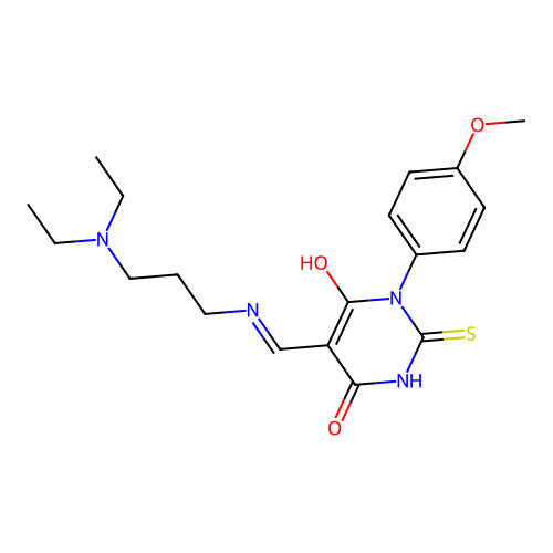 (5E)-5-({[3-(diethylamino)propyl]amino}methylidene)-1-(4-methoxyphenyl)-2-sulfanylpyrimidine-4,6(1H,5H)-dione structure