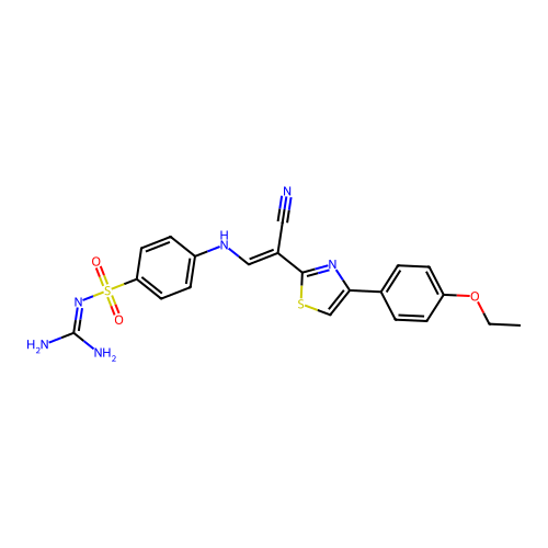 (E)-N-carbamimidoyl-4-((2-cyano-2-(4-(4-ethoxyphenyl)thiazol-2-yl)vinyl)amino)benzenesulfonamide structure