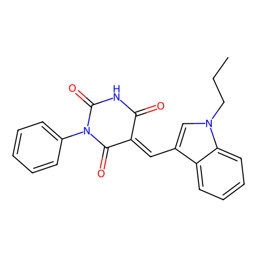1-phenyl-5-[(1-propylindol-3-yl)methylidene]-1,3-diazinane-2,4,6-trione structure