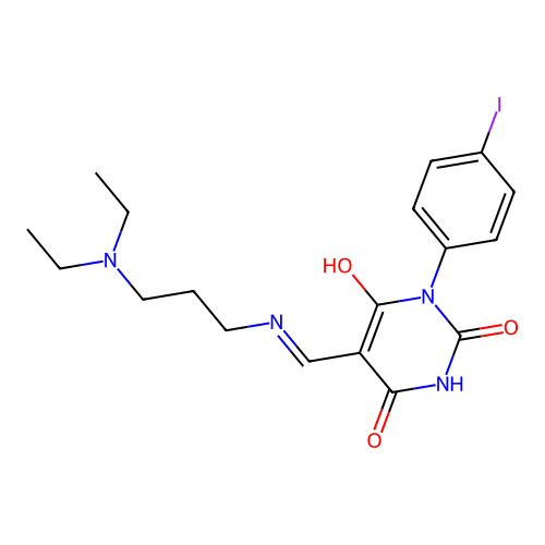 5-[(3-diethylaminopropylamino)methylidene]-1-(4-iodophenyl)-1,3-diazinane-2,4,6-trione structure