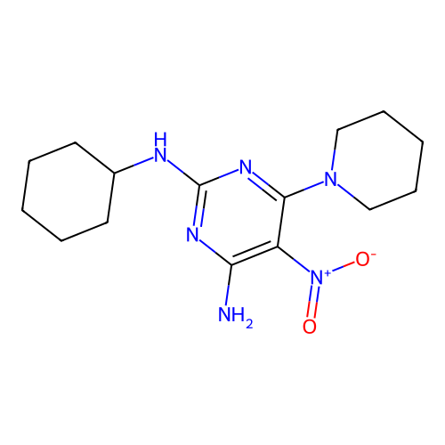 N~2~-cyclohexyl-5-nitro-6-(piperidin-1-yl)pyrimidine-2,4-diamine structure