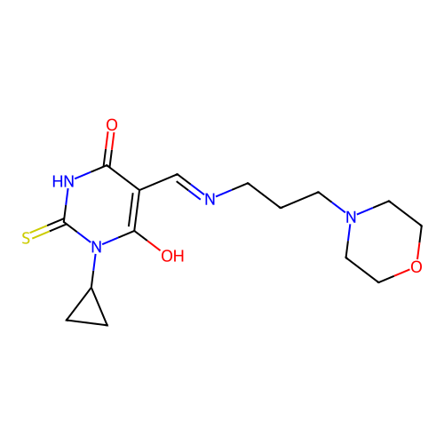 1-cyclopropyl-5-[(3-morpholin-4-ylpropylamino)methylidene]-2-sulfanylidene-1,3-diazinane-4,6-dione structure