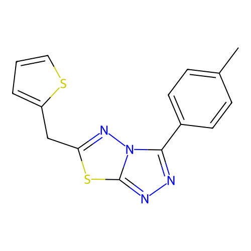3-(4-methylphenyl)-6-(thiophen-2-ylmethyl)[1,2,4]triazolo[3,4-b][1,3,4]thiadiazole structure