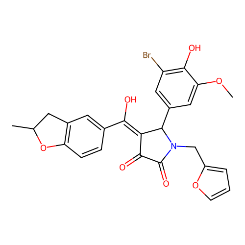 (4E)-5-(3-bromo-4-hydroxy-5-methoxyphenyl)-1-(furan-2-ylmethyl)-4-[hydroxy(2-methyl-2,3-dihydro-1-benzofuran-5-yl)methylidene]pyrrolidine-2,3-dione structure