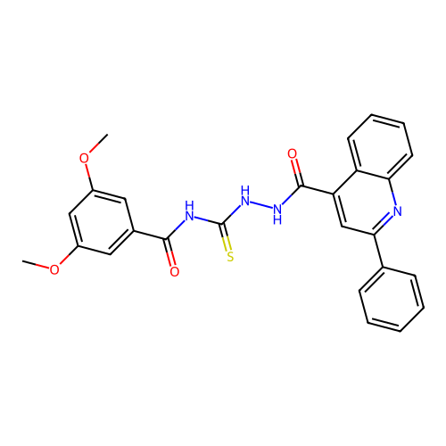 3,5-dimethoxy-N-({2-[(2-phenylquinolin-4-yl)carbonyl]hydrazinyl}carbonothioyl)benzamide structure