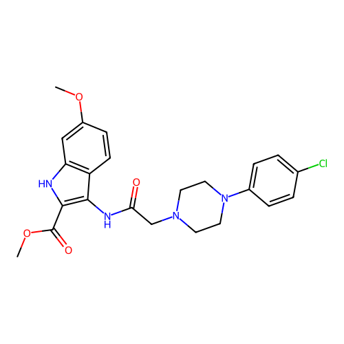 Methyl 3-[[2-[4-(4-chlorophenyl)piperazin-1-yl]acetyl]amino]-6-methoxy-1H-indole-2-carboxylate structure
