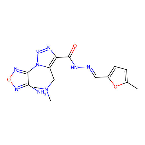 1-(4-amino-1,2,5-oxadiazol-3-yl)-5-[(dimethylamino)methyl]-N'-[(E)-(5-methylfuran-2-yl)methylidene]-1H-1,2,3-triazole-4-carbohydrazide structure