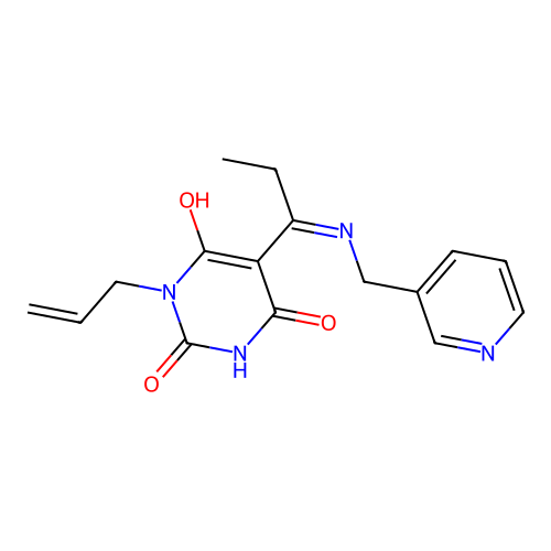(5E)-1-prop-2-enyl-5-[1-(pyridin-3-ylmethylamino)propylidene]-1,3-diazinane-2,4,6-trione structure