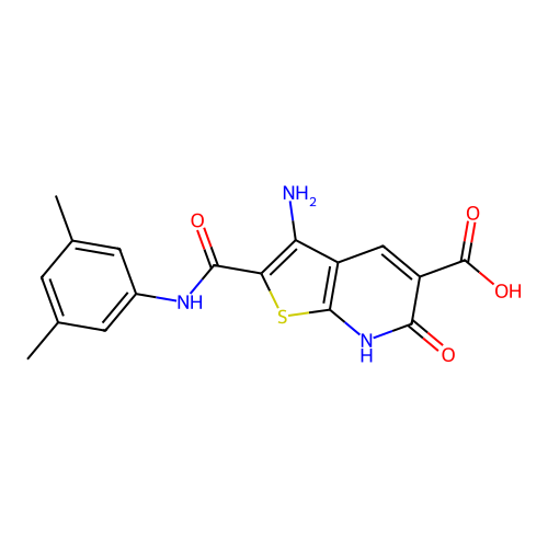 3-amino-2-[(3,5-dimethylphenyl)carbamoyl]-6-oxo-6,7-dihydrothieno[2,3-b]pyridine-5-carboxylic acid structure