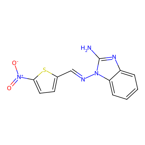 1-[(5-Nitro-2-thiophenyl)methylideneamino]-2-benzimidazolamine structure
