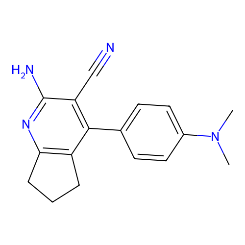2-amino-4-(4-(dimethylamino)phenyl)-6,7-dihydro-5H-cyclopenta[b]pyridine-3-carbonitrile structure