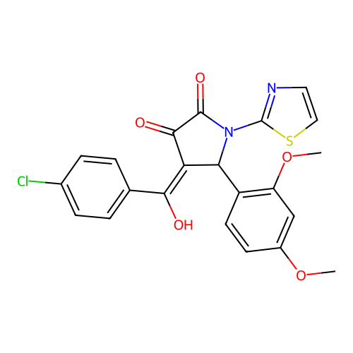 (4E)-4-[(4-chlorophenyl)(hydroxy)methylidene]-5-(2,4-dimethoxyphenyl)-1-(1,3-thiazol-2-yl)pyrrolidine-2,3-dione structure