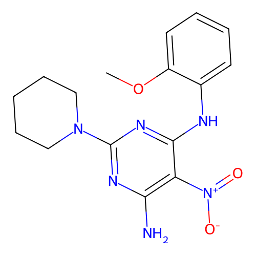 (6-Amino-5-nitro-2-piperidylpyrimidin-4-yl)(2-methoxyphenyl)amine structure